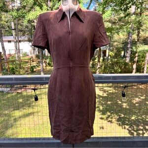 Late 80’s/early 90’s YL by Yair chocolate brown 100% silk zip up dress